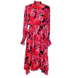 Nanette Lepore Pink Orchid Floral Print High Neck Midi Dress Size 4